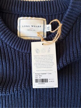 New long wharfs supply co montauk seawell navy blue knit sweater men’s size XL